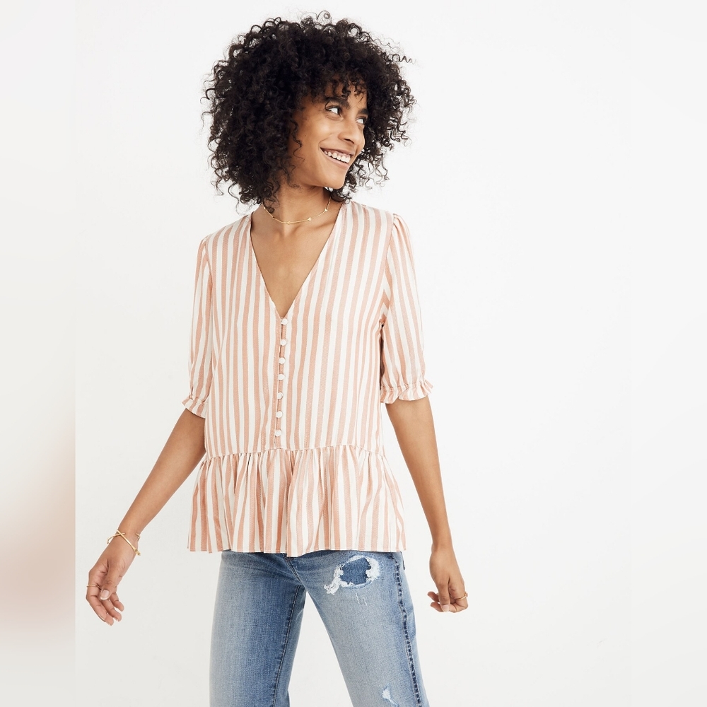 Madewell Ruffle-Hem Stripe Top Size M